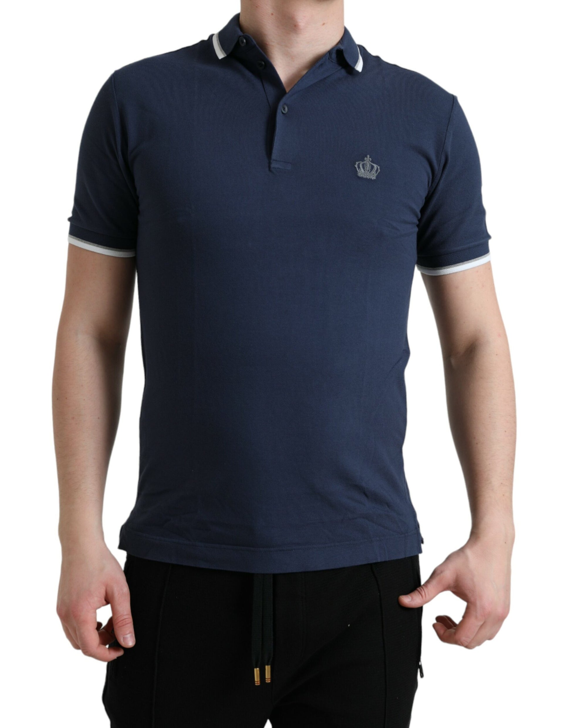 Dolce & Gabbana Blue Crown Patch Cotton Collared Men Polo T-shirt by Dolce & Gabbana