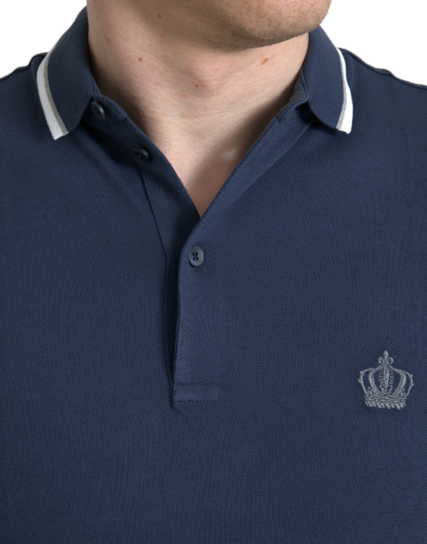 Dolce & Gabbana Blue Crown Patch Cotton Collared Men Polo T-shirt by Dolce & Gabbana
