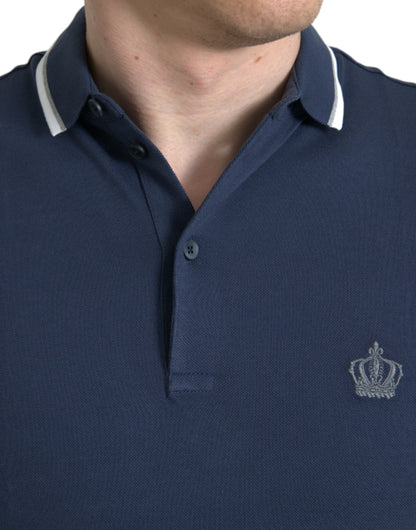 Dolce & Gabbana Blue Crown Patch Cotton Collared Men Polo T-shirt by Dolce & Gabbana