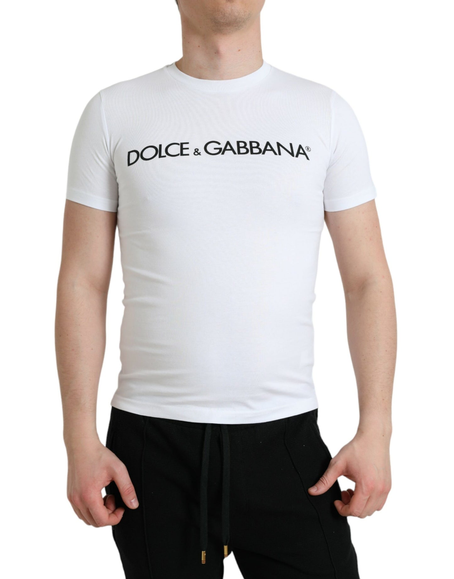 Dolce & Gabbana White Logo Print Cotton Crew Neck T-shirt by Dolce & Gabbana