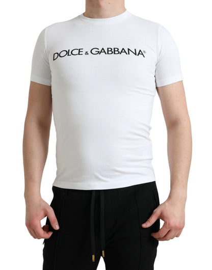 Dolce & Gabbana White Logo Print Cotton Crew Neck T-shirt by Dolce & Gabbana