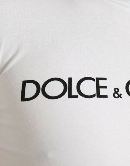 Dolce & Gabbana White Logo Print Cotton Crew Neck T-shirt by Dolce & Gabbana