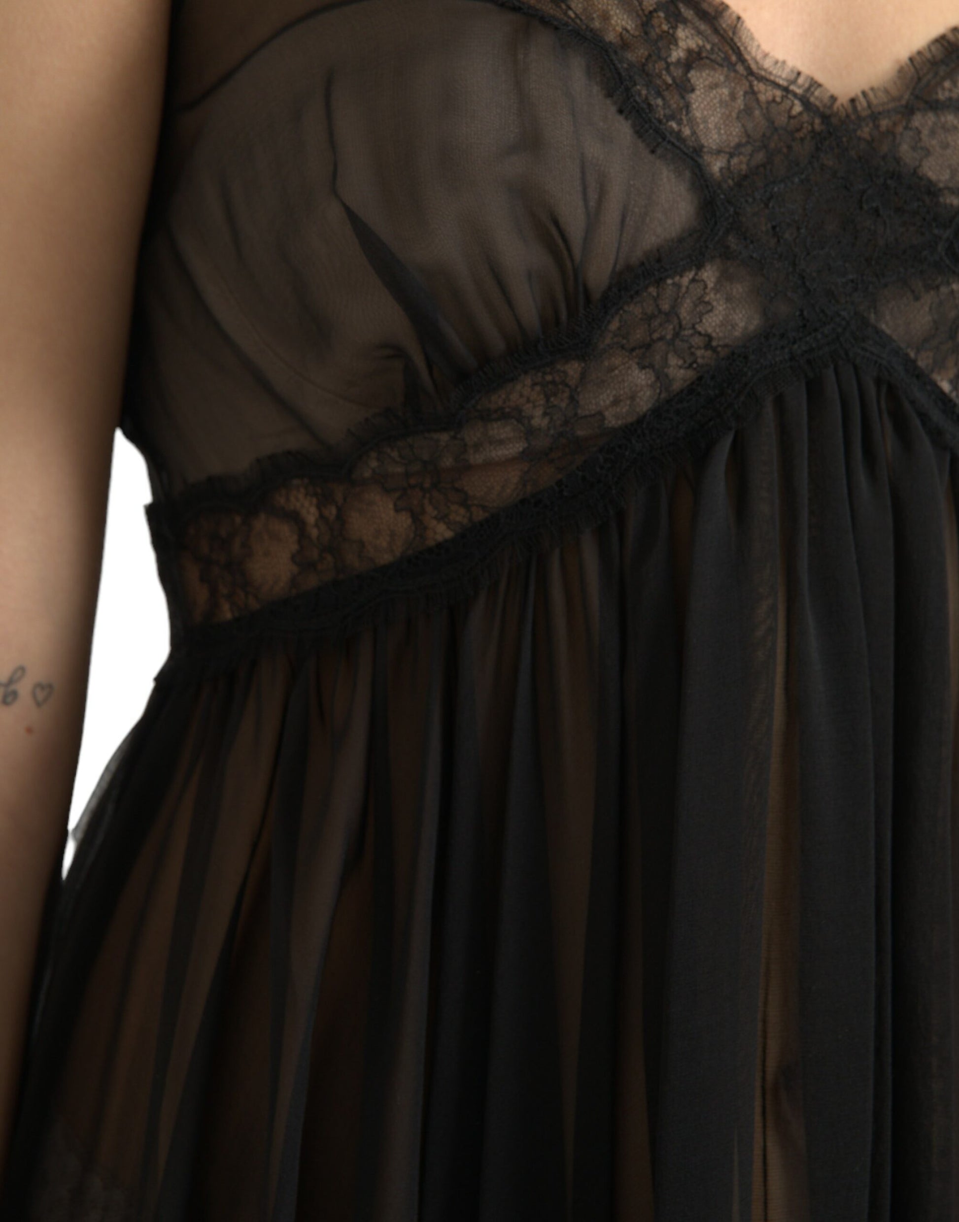 Dolce & Gabbana Black Silk Pleated Lace Chiffon Mini Dress by Dolce & Gabbana