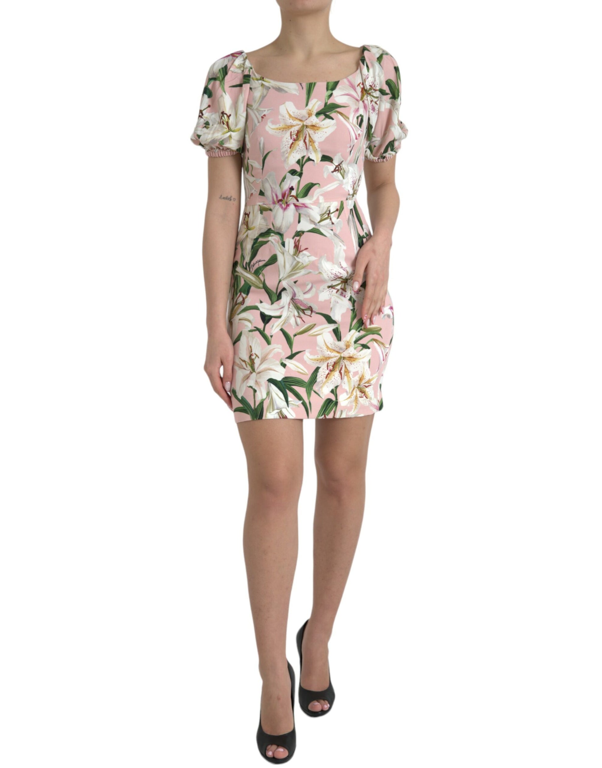 Dolce & Gabbana Pink Lily Viscose Sheath Stretch Mini Dress by Dolce & Gabbana