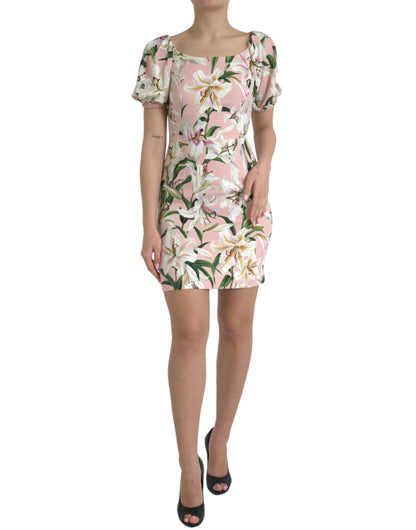 Dolce & Gabbana Pink Lily Viscose Sheath Stretch Mini Dress by Dolce & Gabbana