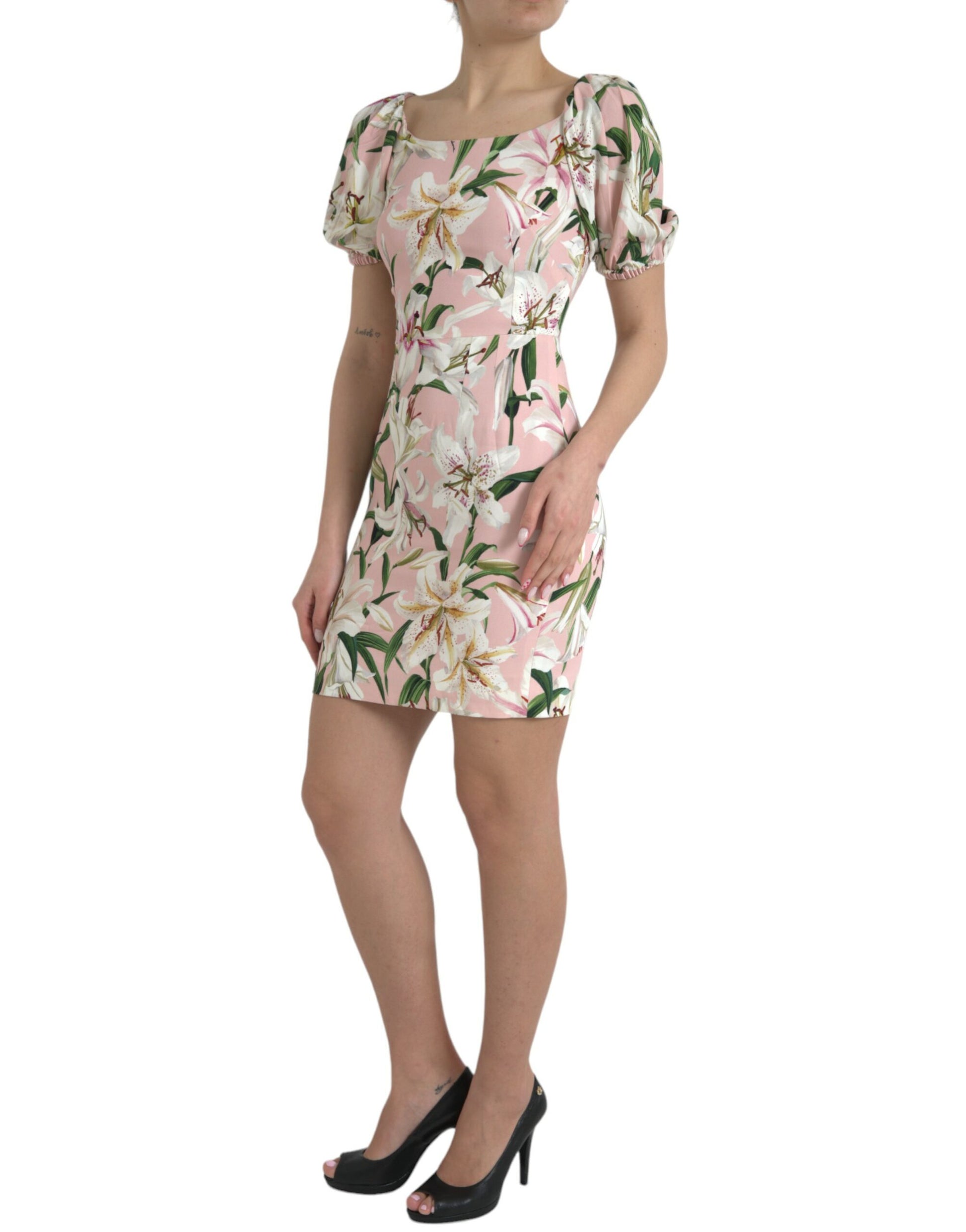 Dolce & Gabbana Pink Lily Viscose Sheath Stretch Mini Dress by Dolce & Gabbana