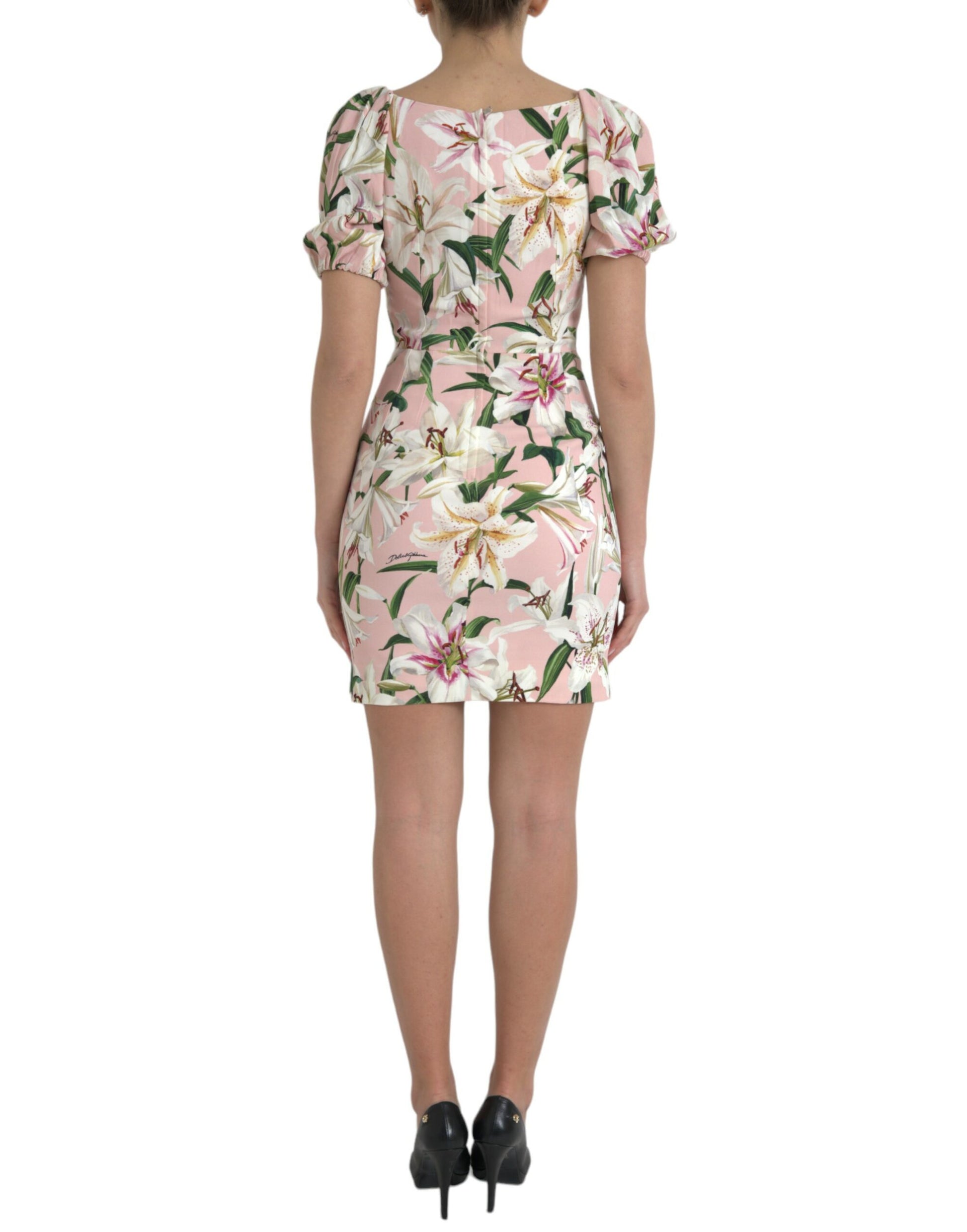 Dolce & Gabbana Pink Lily Viscose Sheath Stretch Mini Dress by Dolce & Gabbana
