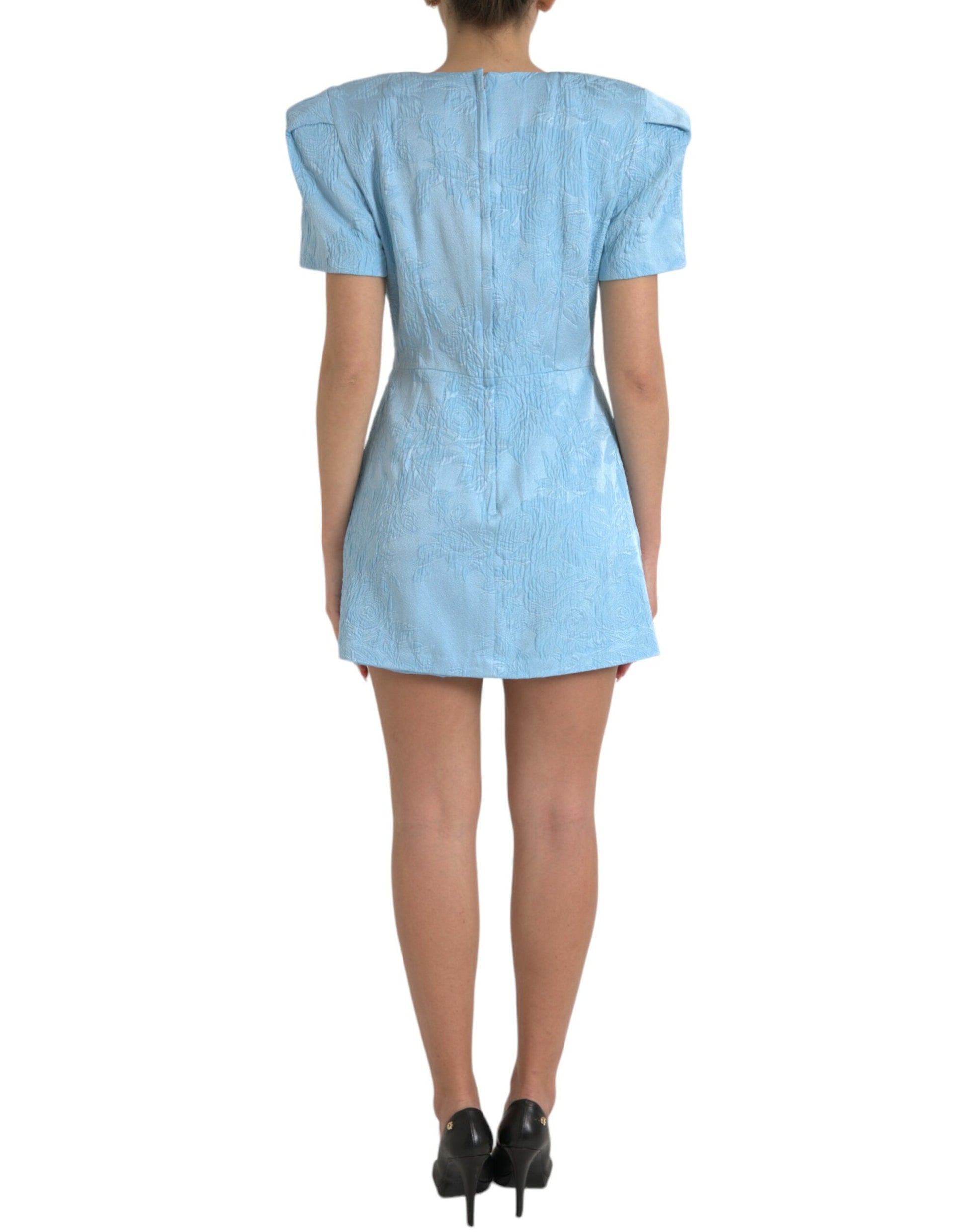 Dolce & Gabbana Light Blue Floral Jacquard Puff Sleeve Mini Dress by Dolce & Gabbana