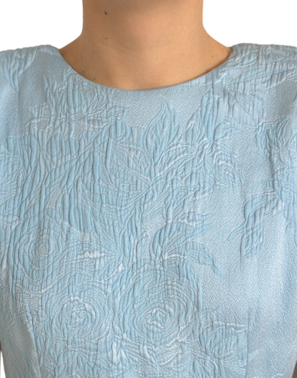 Dolce & Gabbana Light Blue Floral Jacquard Puff Sleeve Mini Dress by Dolce & Gabbana
