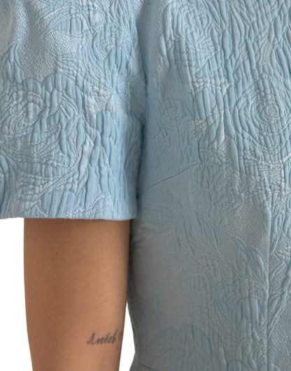 Dolce & Gabbana Light Blue Floral Jacquard Puff Sleeve Mini Dress by Dolce & Gabbana