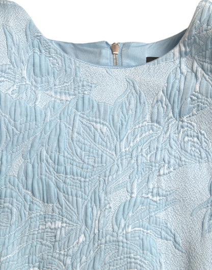 Dolce & Gabbana Light Blue Floral Jacquard Puff Sleeve Mini Dress by Dolce & Gabbana