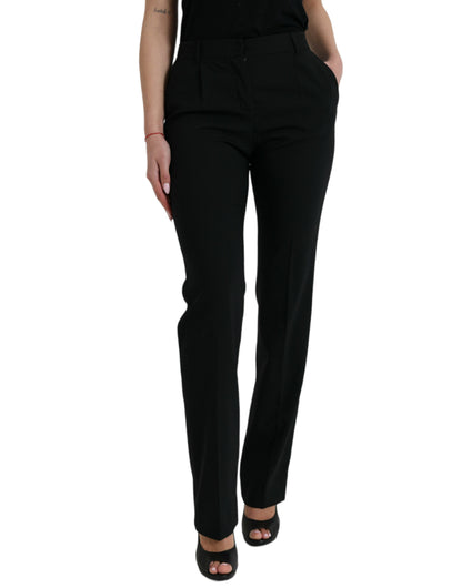Dolce & Gabbana Black Wool Mid Waist Tapered Pants by Dolce & Gabbana