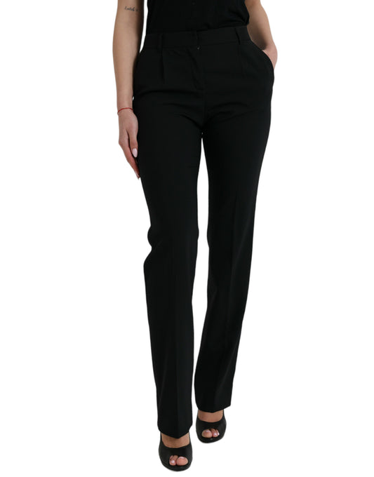 Dolce & Gabbana Black Wool Mid Waist Tapered Pants by Dolce & Gabbana