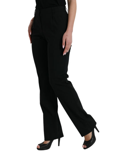 Dolce & Gabbana Black Wool Mid Waist Tapered Pants by Dolce & Gabbana