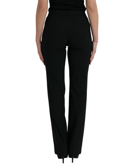 Dolce & Gabbana Black Wool Mid Waist Tapered Pants by Dolce & Gabbana