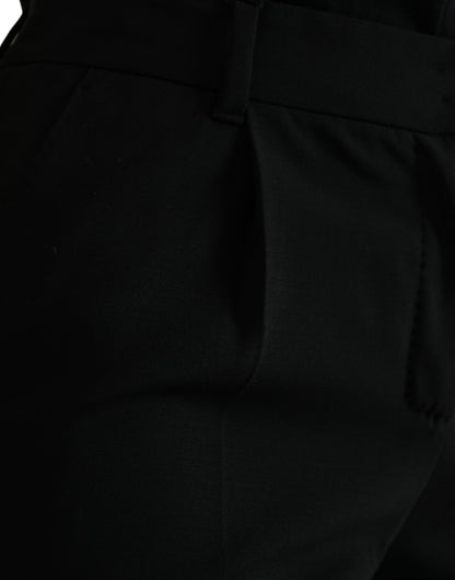 Dolce & Gabbana Black Wool Mid Waist Tapered Pants by Dolce & Gabbana