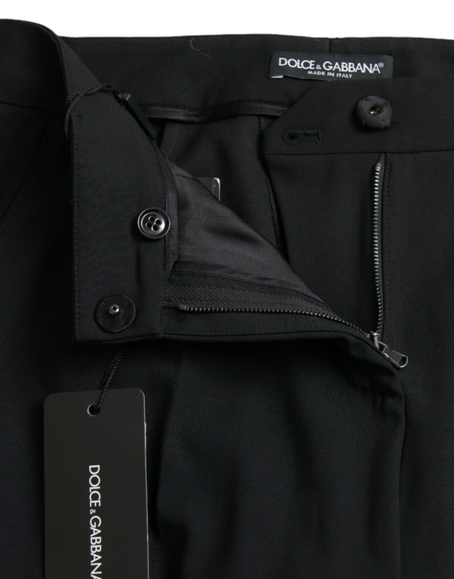 Dolce & Gabbana Black Wool Mid Waist Tapered Pants by Dolce & Gabbana