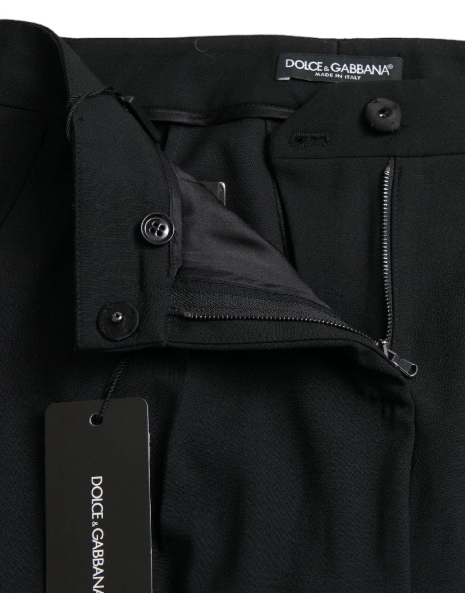Dolce & Gabbana Black Wool Mid Waist Tapered Pants by Dolce & Gabbana