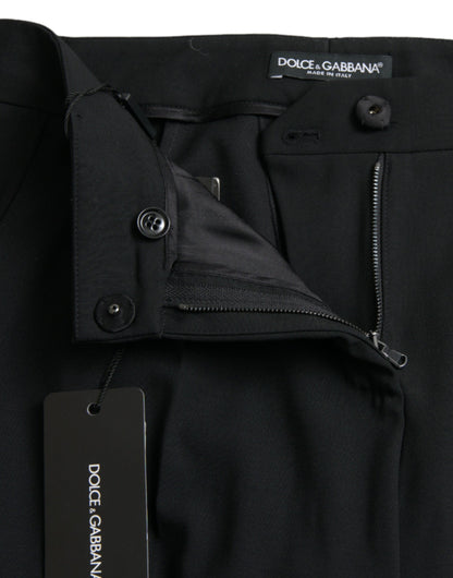 Dolce & Gabbana Black Wool Mid Waist Tapered Pants by Dolce & Gabbana