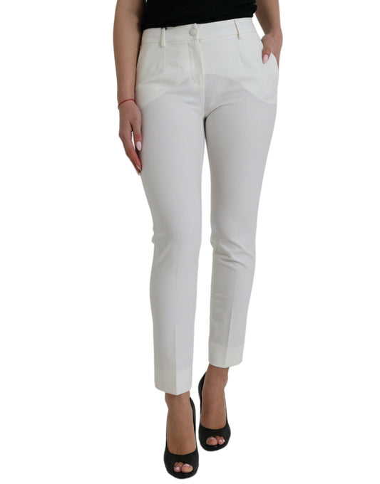 Dolce & Gabbana White Wool Mid Waist Tapered Pants by Dolce & Gabbana