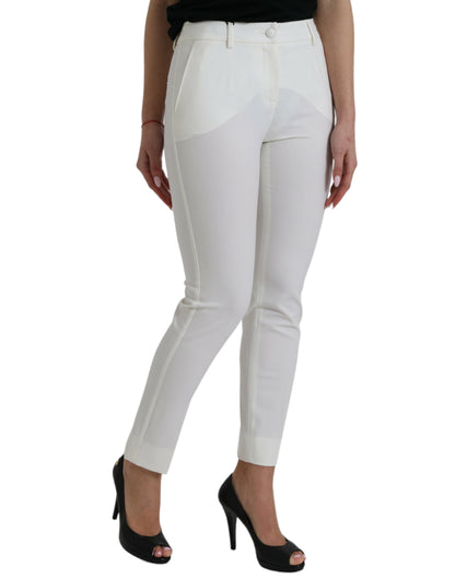 Dolce & Gabbana White Wool Mid Waist Tapered Pants by Dolce & Gabbana