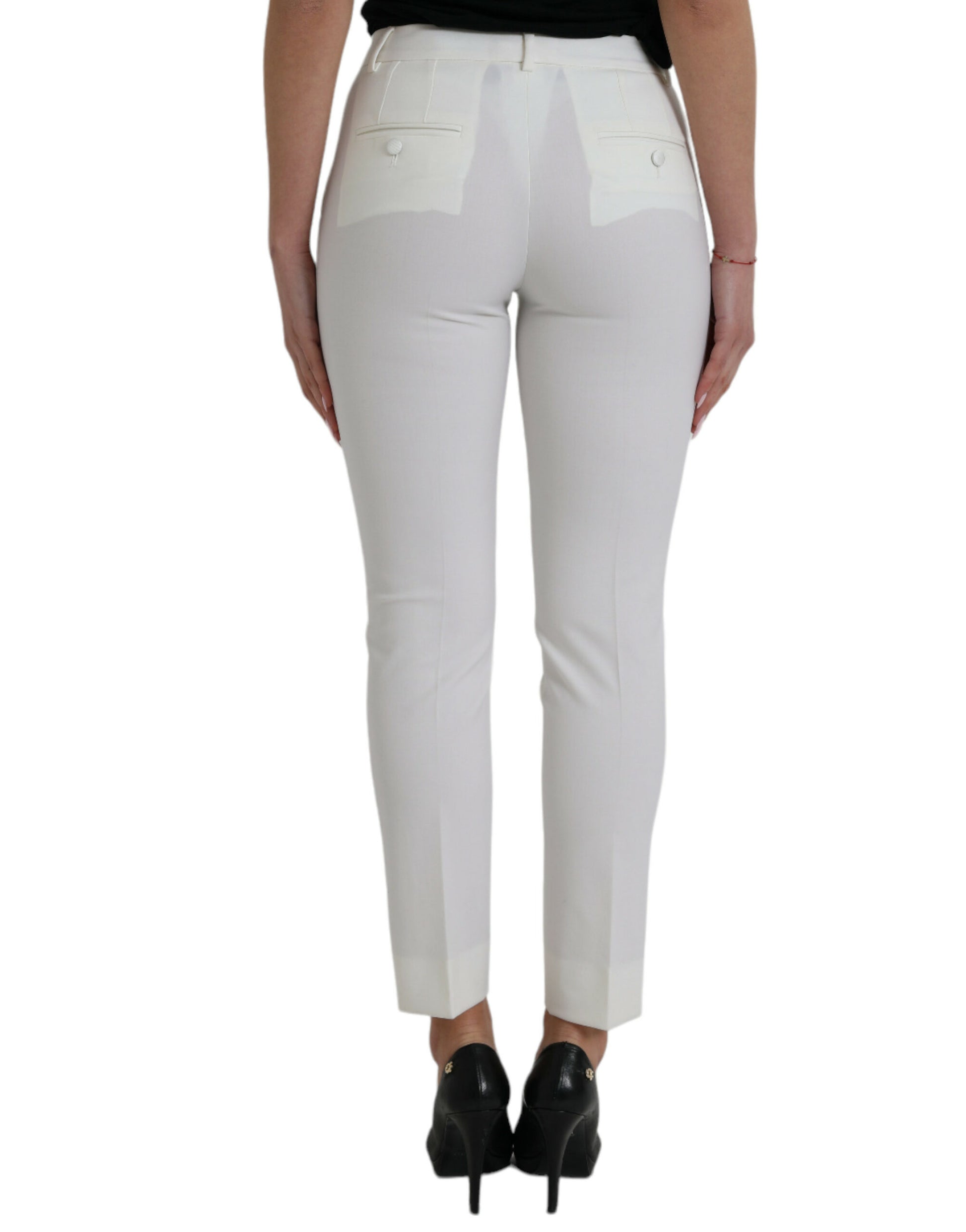 Dolce & Gabbana White Wool Mid Waist Tapered Pants by Dolce & Gabbana