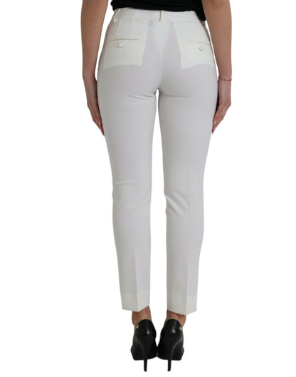 Dolce & Gabbana White Wool Mid Waist Tapered Pants by Dolce & Gabbana