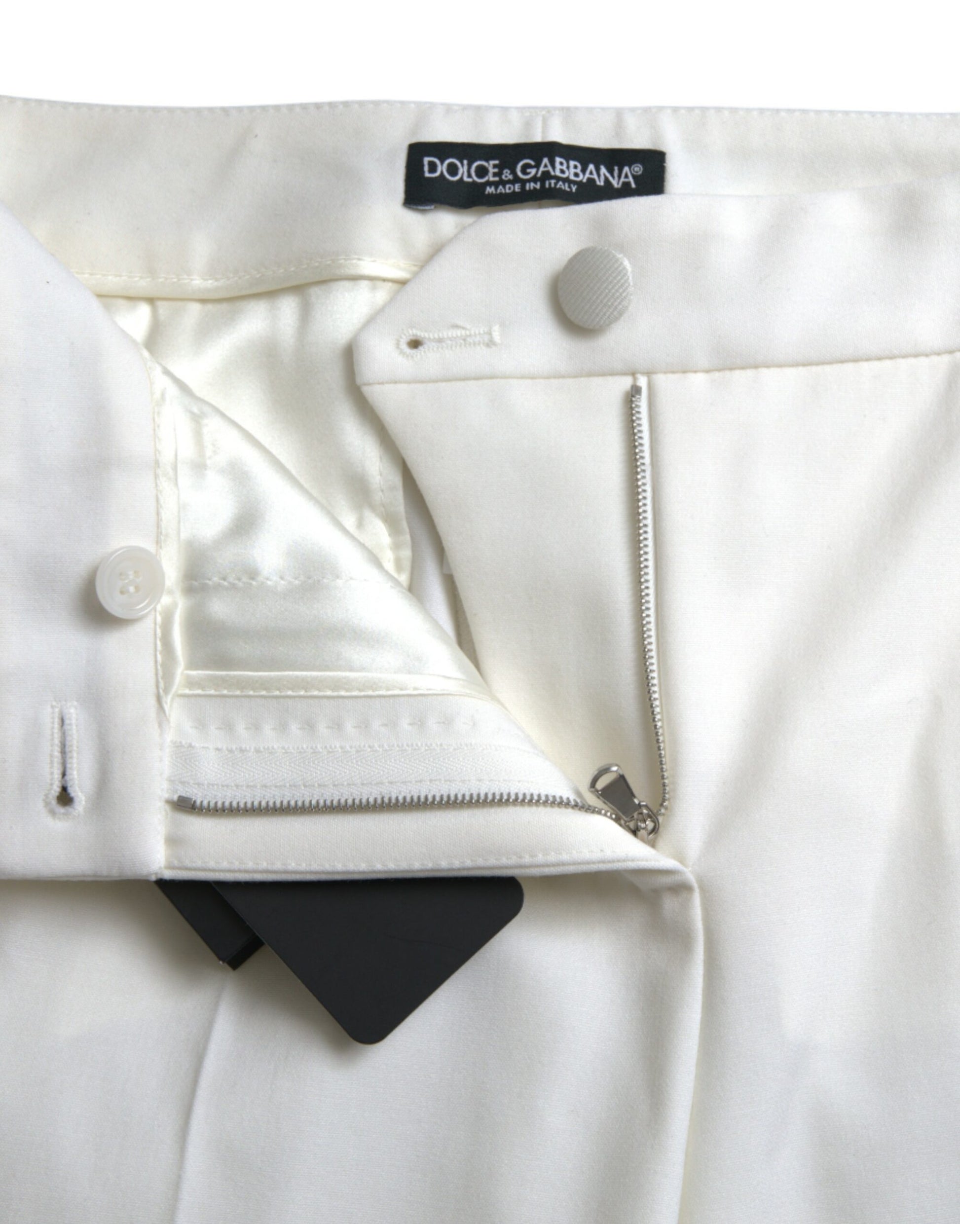 Dolce & Gabbana White Wool Mid Waist Tapered Pants by Dolce & Gabbana