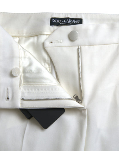Dolce & Gabbana White Wool Mid Waist Tapered Pants by Dolce & Gabbana