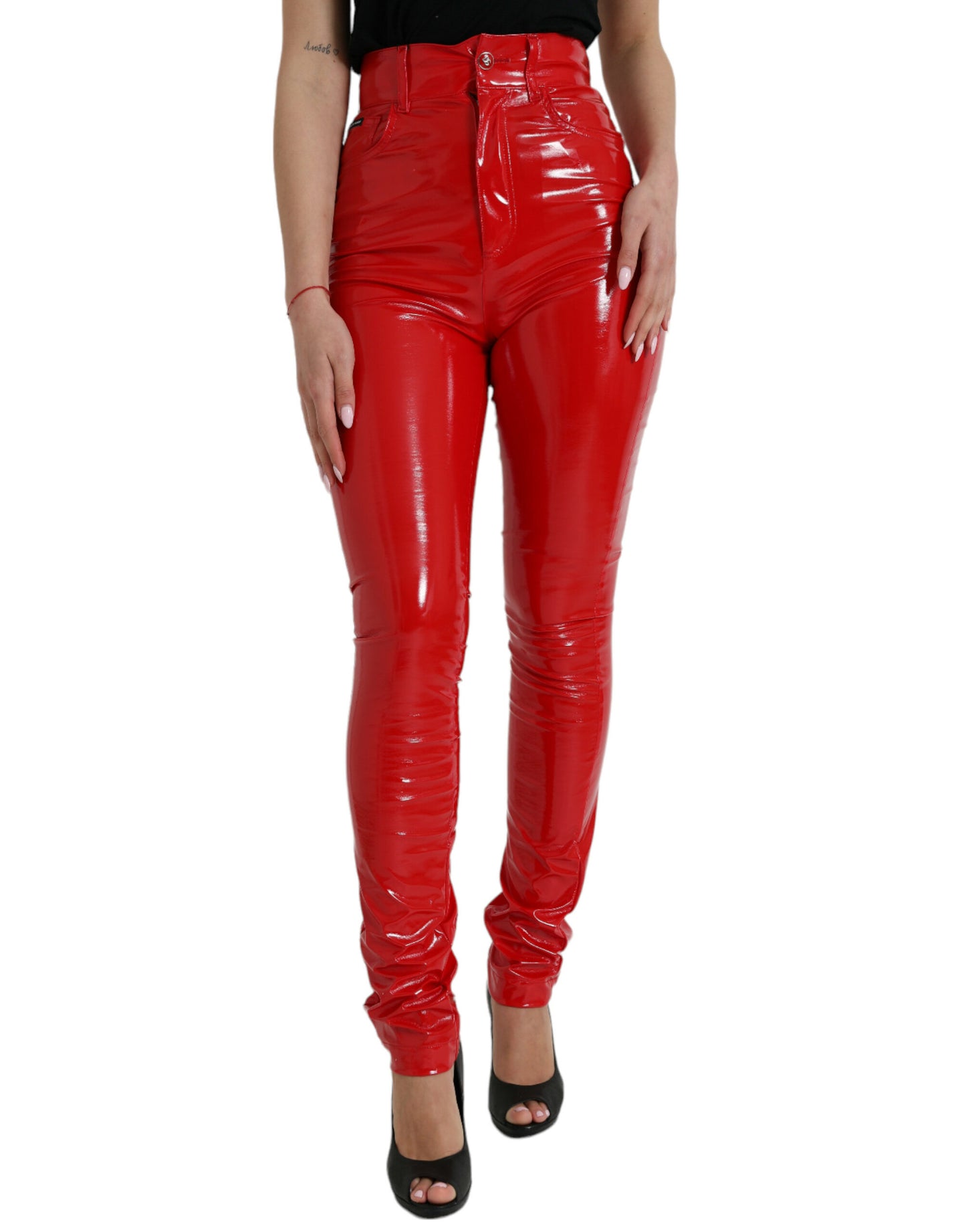 Dolce & Gabbana Shiny Red High Waist Skinny Pants by Dolce & Gabbana