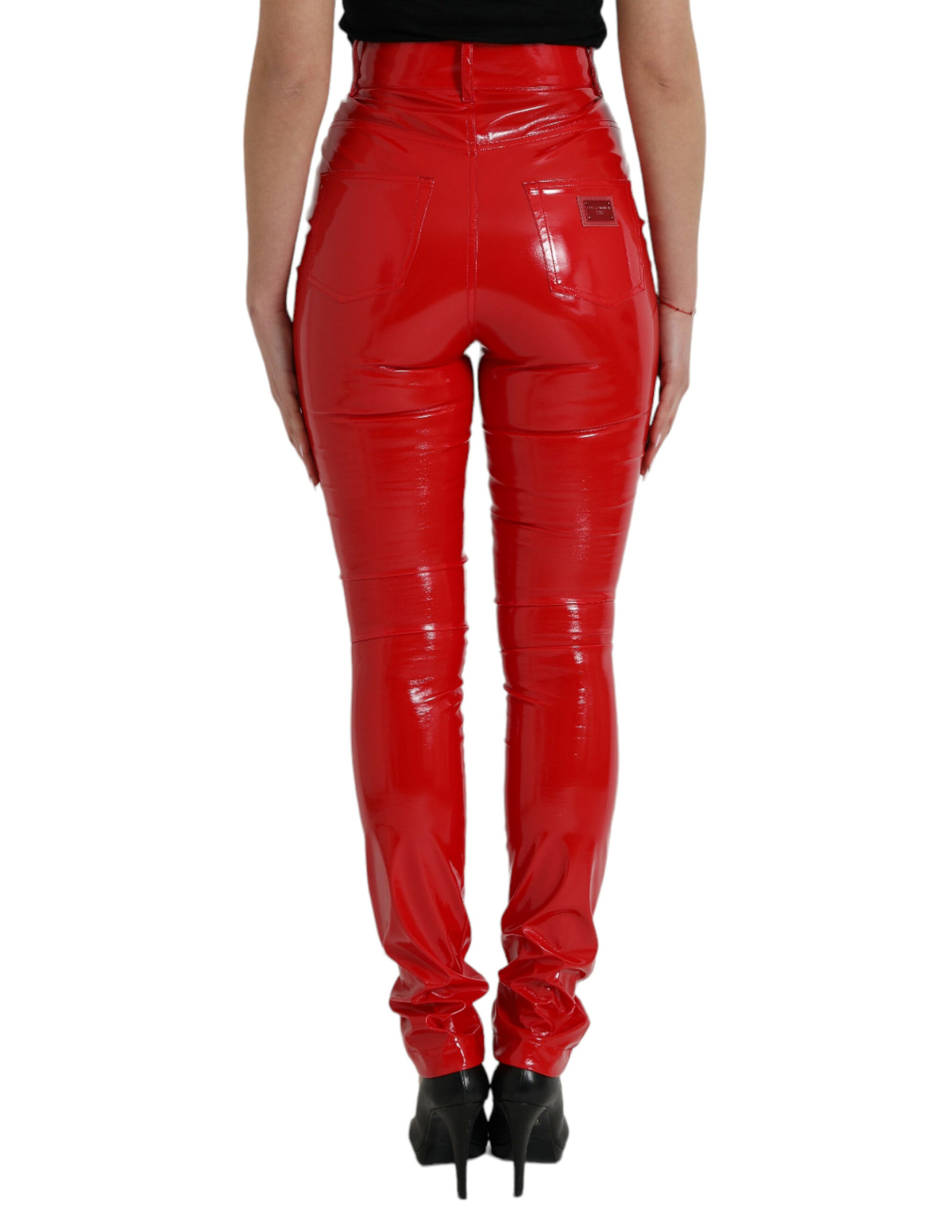 Dolce & Gabbana Shiny Red High Waist Skinny Pants by Dolce & Gabbana