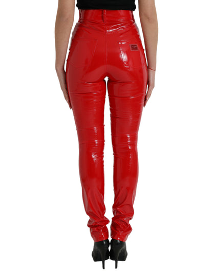 Dolce & Gabbana Shiny Red High Waist Skinny Pants by Dolce & Gabbana