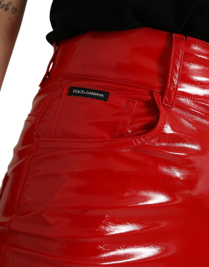 Dolce & Gabbana Shiny Red High Waist Skinny Pants by Dolce & Gabbana
