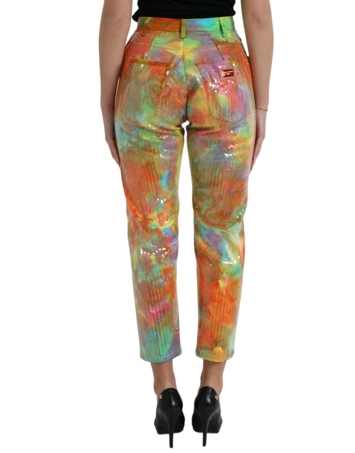 Dolce & Gabbana Multicolor Tie Dye Sequined High Waist Cropped Pants by Dolce & Gabbana