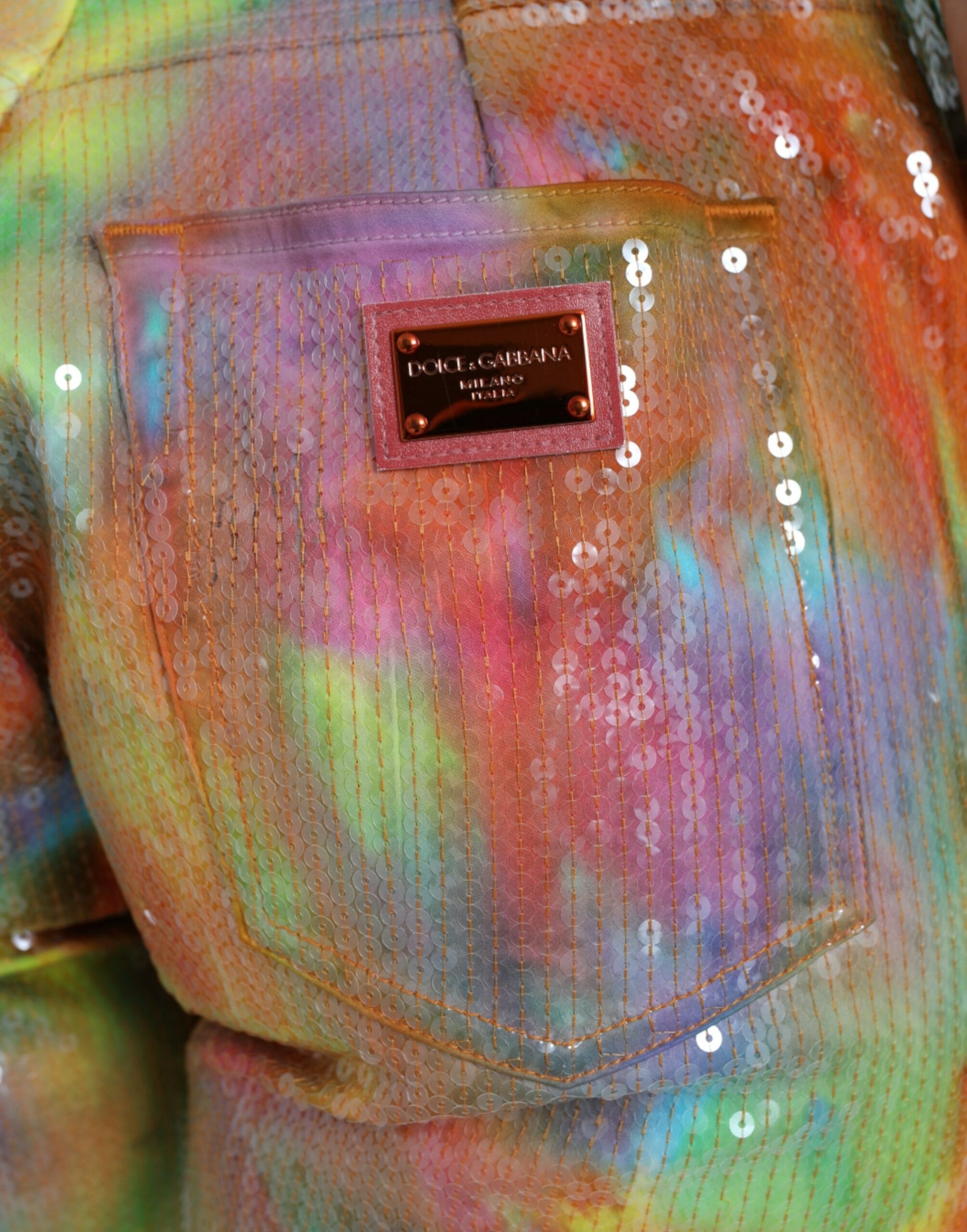 Dolce & Gabbana Multicolor Tie Dye Sequined High Waist Cropped Pants by Dolce & Gabbana