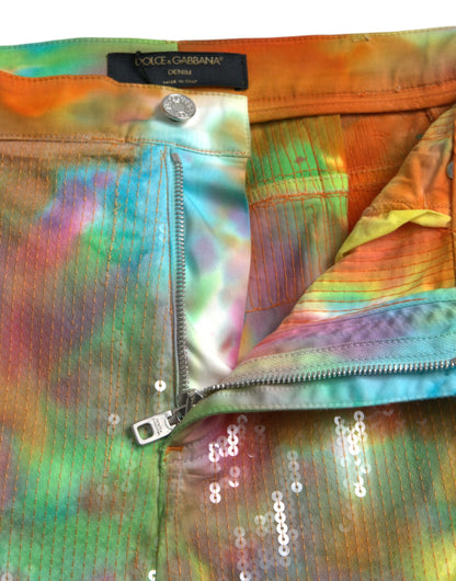 Dolce & Gabbana Multicolor Tie Dye Sequined High Waist Cropped Pants by Dolce & Gabbana