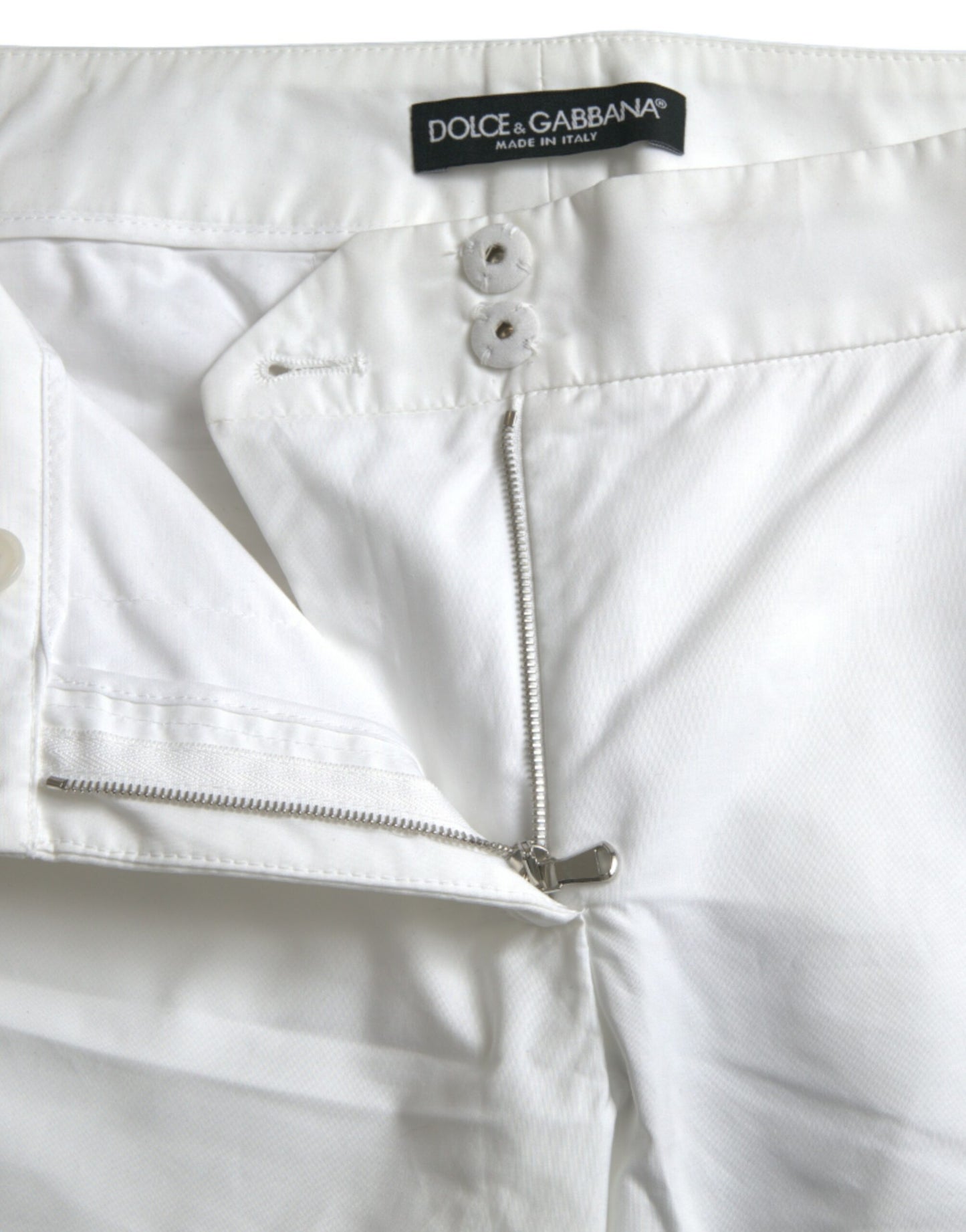 Dolce & Gabbana White Cut Out Cotton Mid Waist Cropped Pants by Dolce & Gabbana