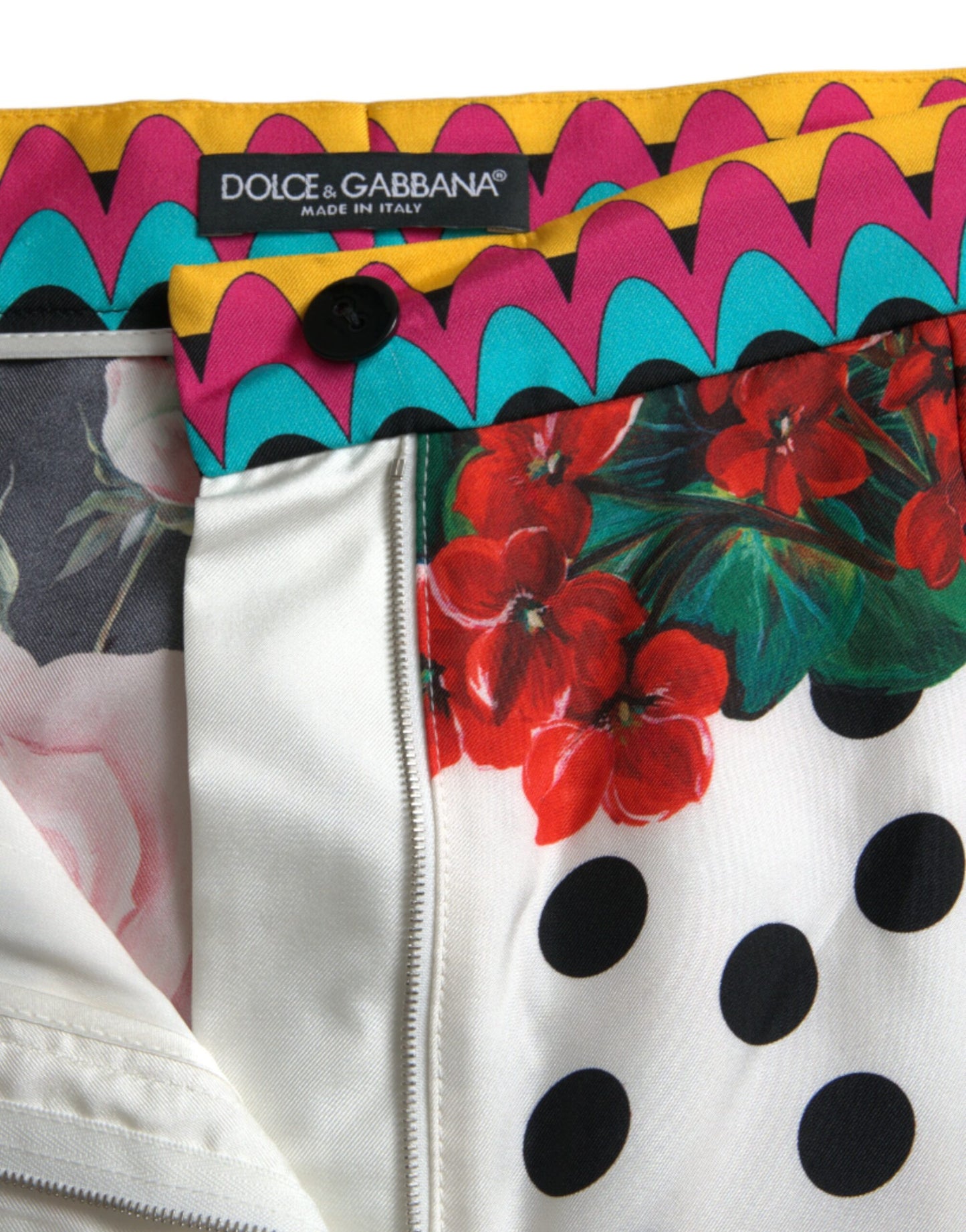 Mini-pantalon taille haute en soie multicolore Dolce &amp; Gabbana