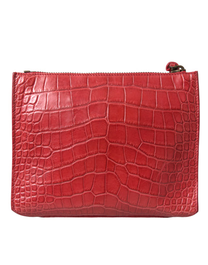 Pochette Balenciaga en cuir d'alligator rouge exotique
