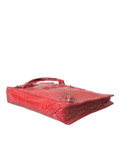 Pochette Balenciaga en cuir d'alligator rouge exotique