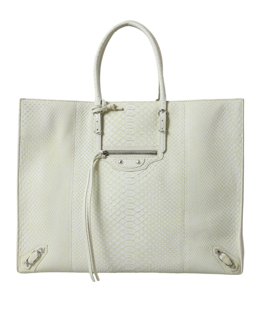 Sac fourre-tout Balenciaga Chic en cuir python blanc et jaune