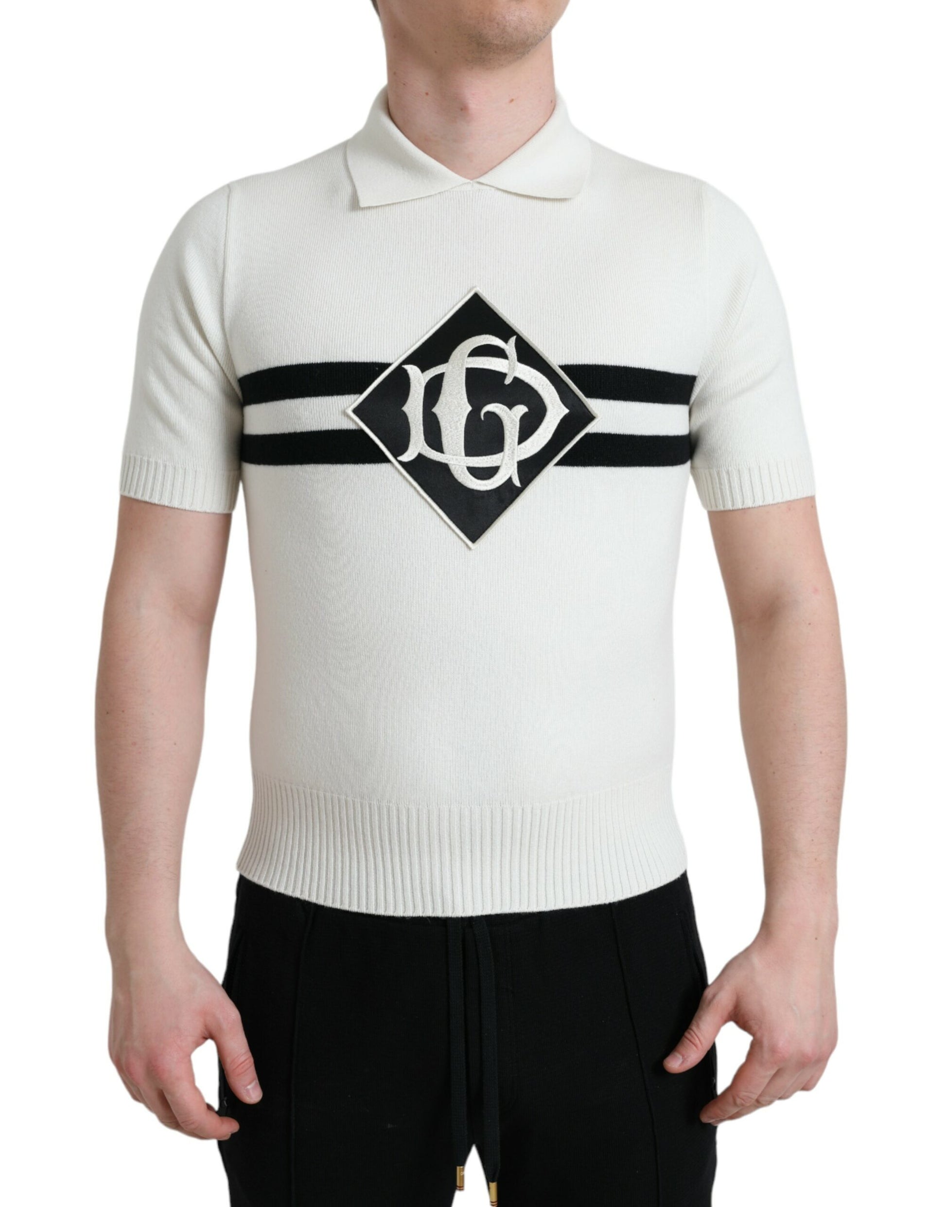Dolce & Gabbana White DG Logo Collared Henley Shirt T-shirt by Dolce & Gabbana