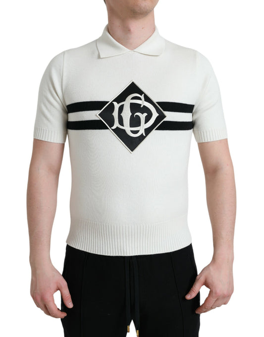 Dolce & Gabbana White DG Logo Collared Henley Shirt T-shirt by Dolce & Gabbana