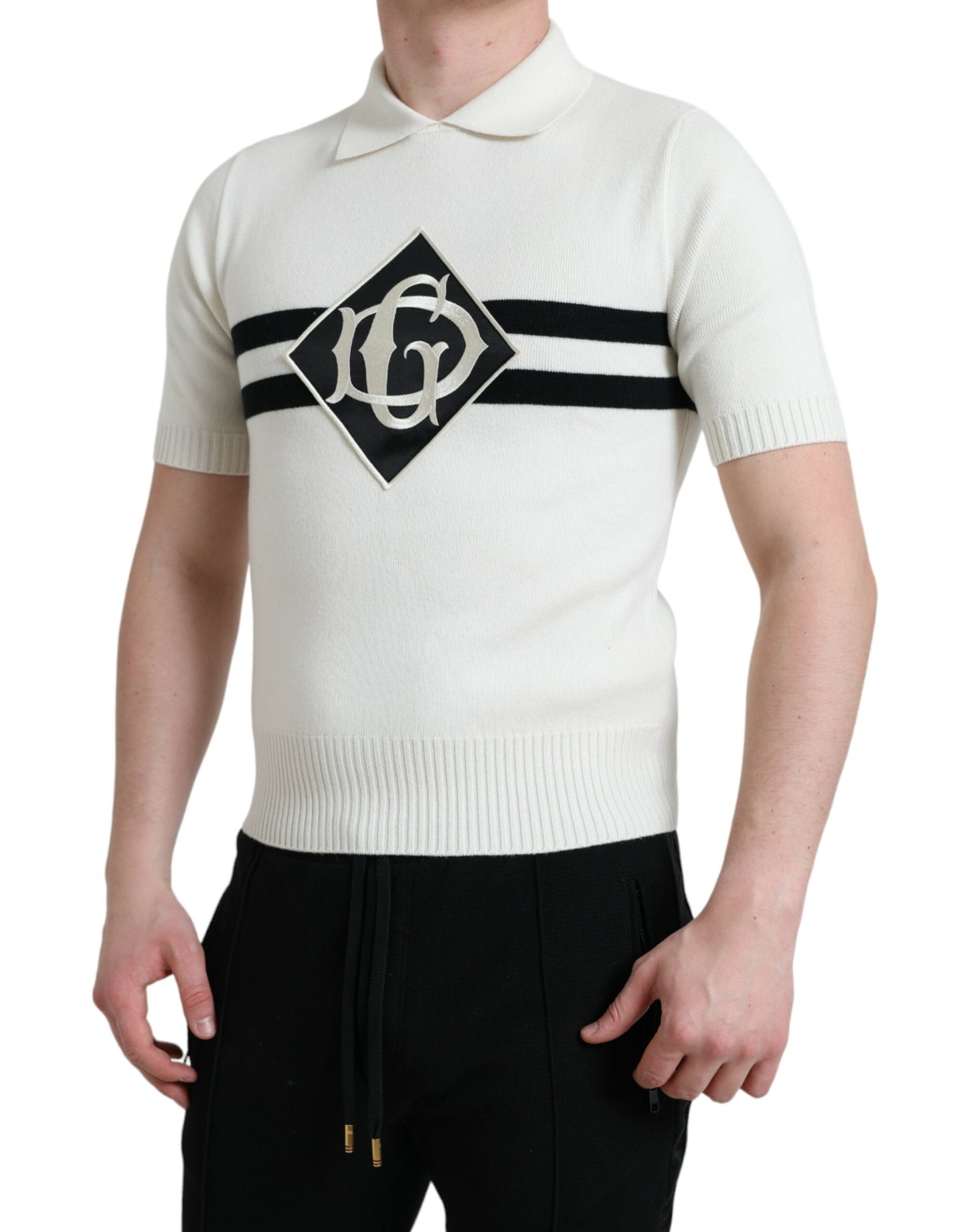 Dolce & Gabbana White DG Logo Collared Henley Shirt T-shirt by Dolce & Gabbana