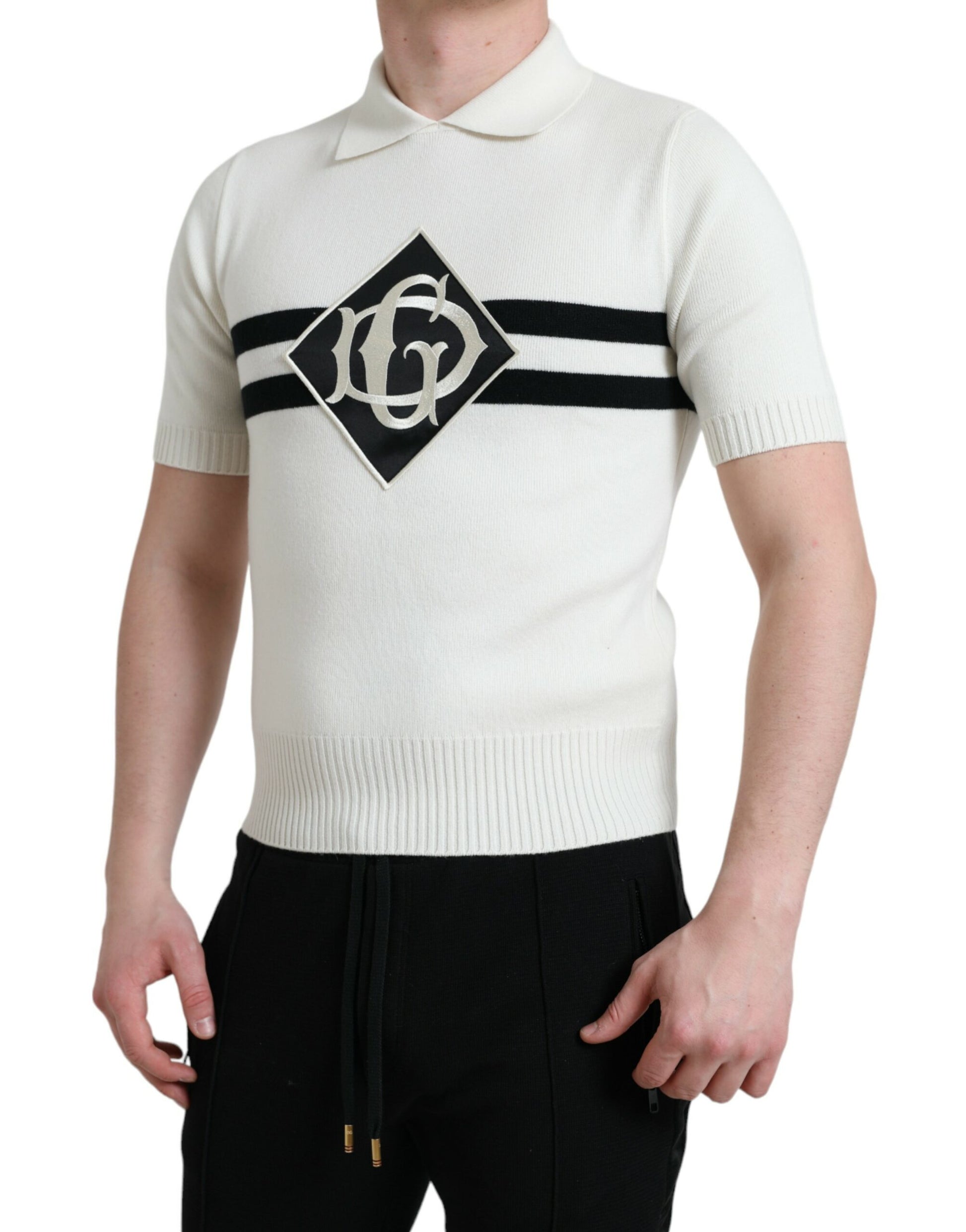 Dolce & Gabbana White DG Logo Collared Henley Shirt T-shirt by Dolce & Gabbana
