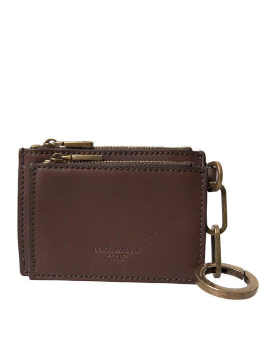Porte-clés Dolce &amp; Gabbana en cuir marron avec logo et fermeture éclair