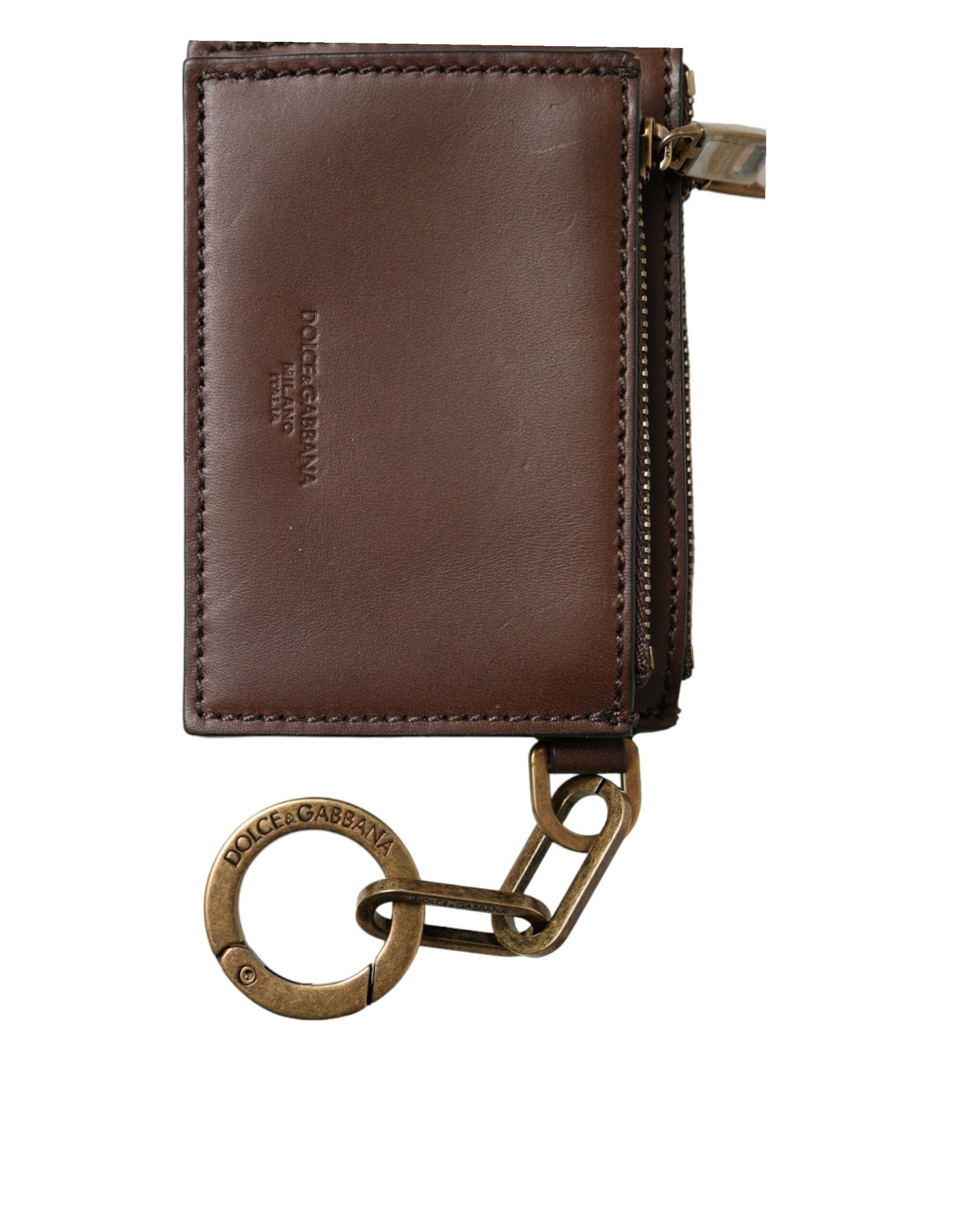 Porte-clés Dolce &amp; Gabbana en cuir marron avec logo et fermeture éclair