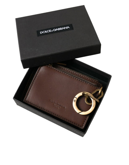 Porte-clés Dolce &amp; Gabbana en cuir marron avec logo et fermeture éclair