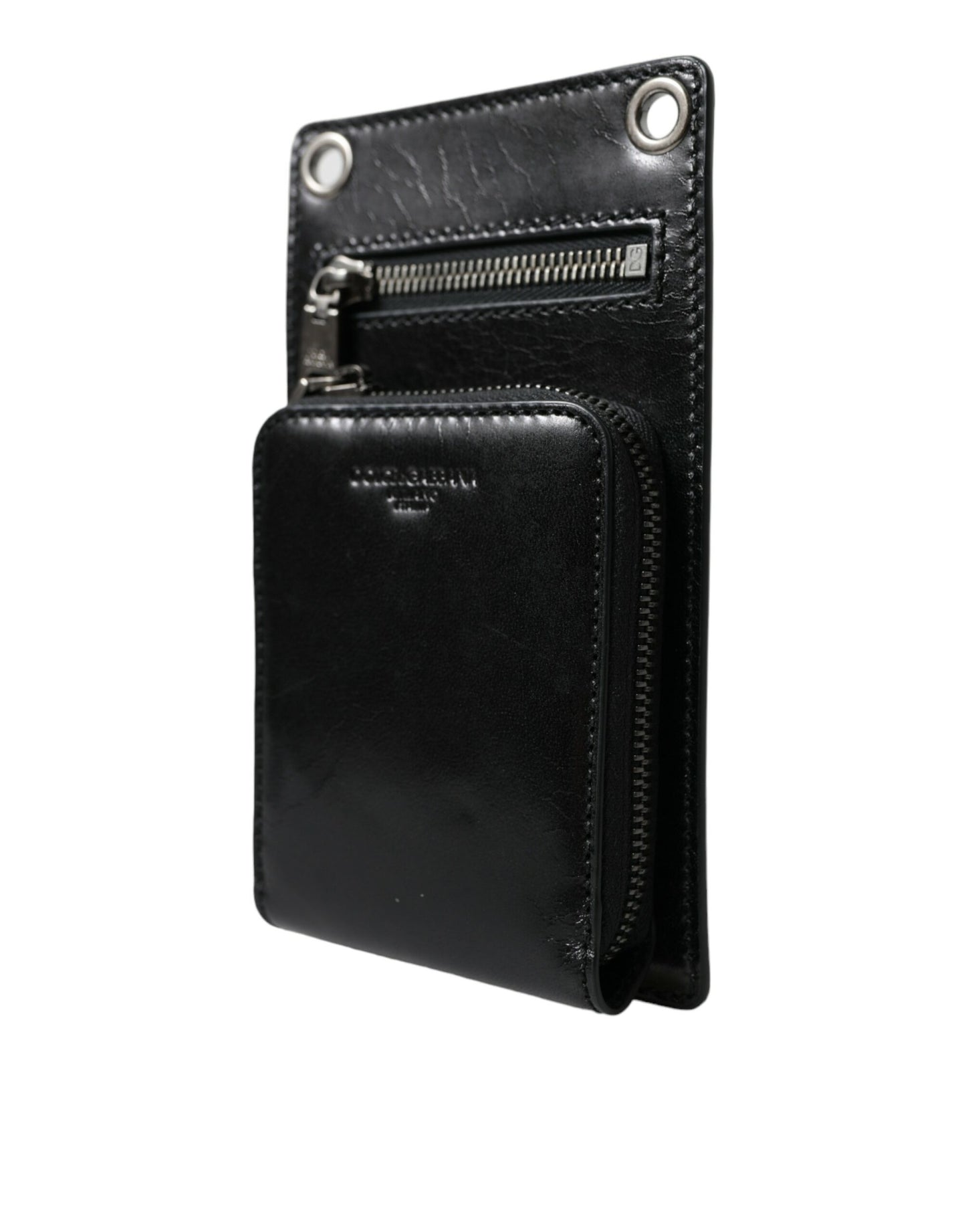 Dolce &amp; Gabbana Wallet Black Horse Leather Zip Logo Cross Body Phone Slot