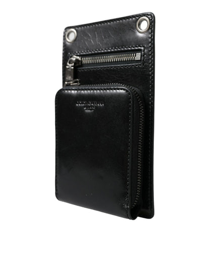Dolce &amp; Gabbana Wallet Black Horse Leather Zip Logo Cross Body Phone Slot